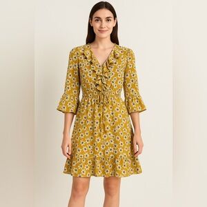 Anama Anthropologie Mustard  Floral Dress Size large